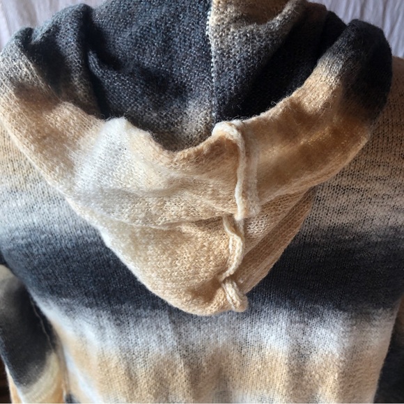 Elan Ombré open front cardigan with hoodie tan and charcoal stripe size L - Picture 5 of 8